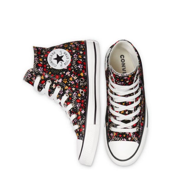 New Converse All Star Hi Corduroy Black Floral Sneakers - Picture 6 of 6